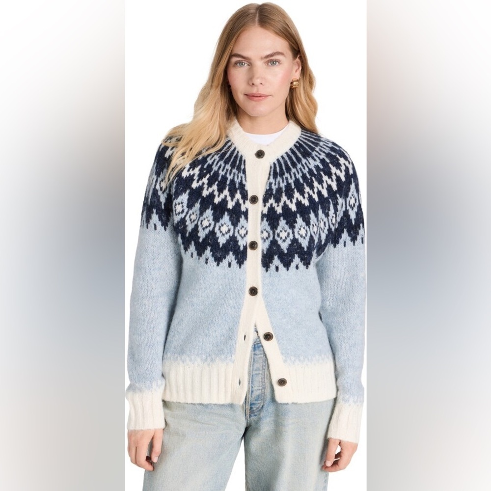 Alex Mill Ashwood Fair Isle Cardigan Sweater Blue Button Down